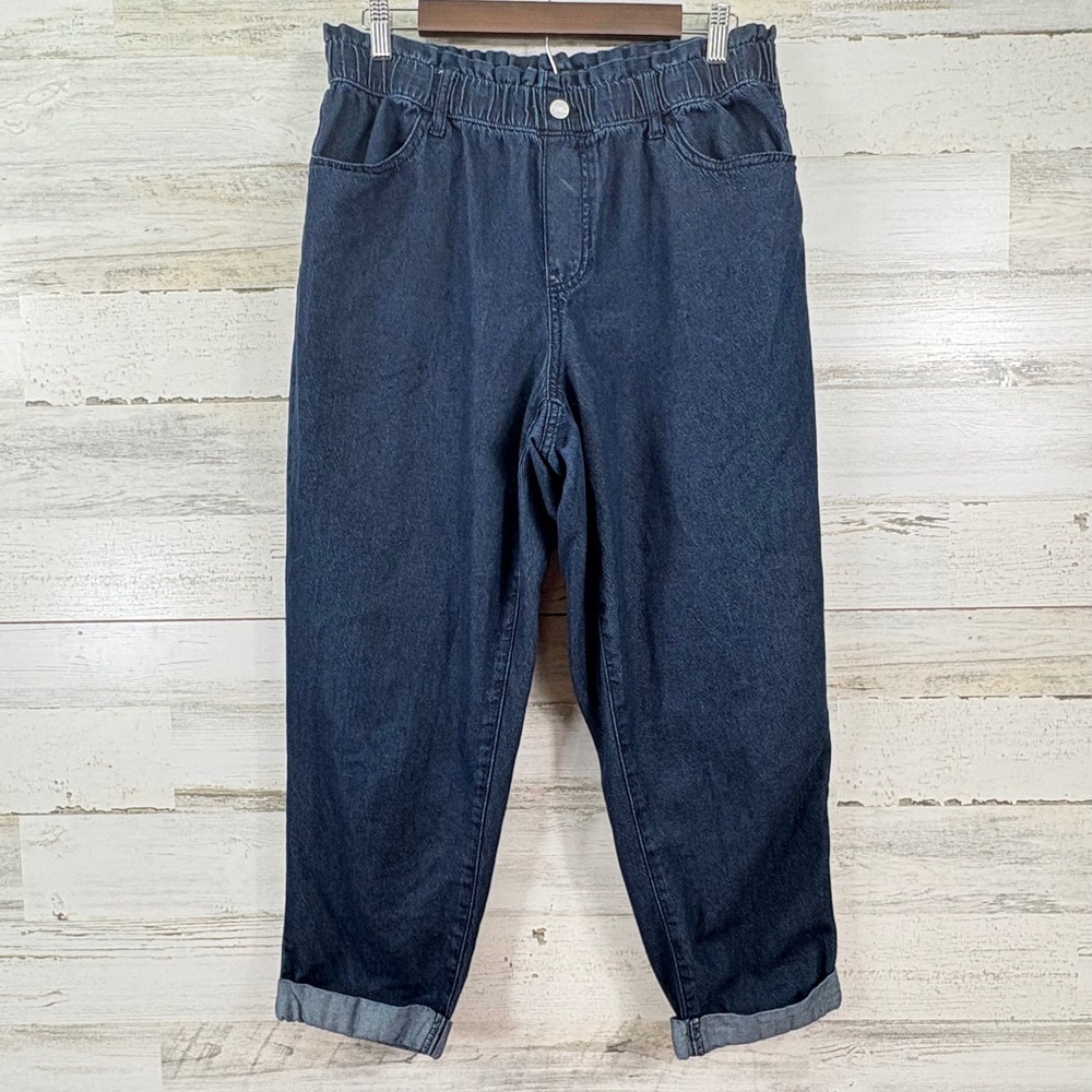 Banana Republic Womens 31/12 High Rise Relaxed Fit Jeans Dark Blue Crop‎ Elastic